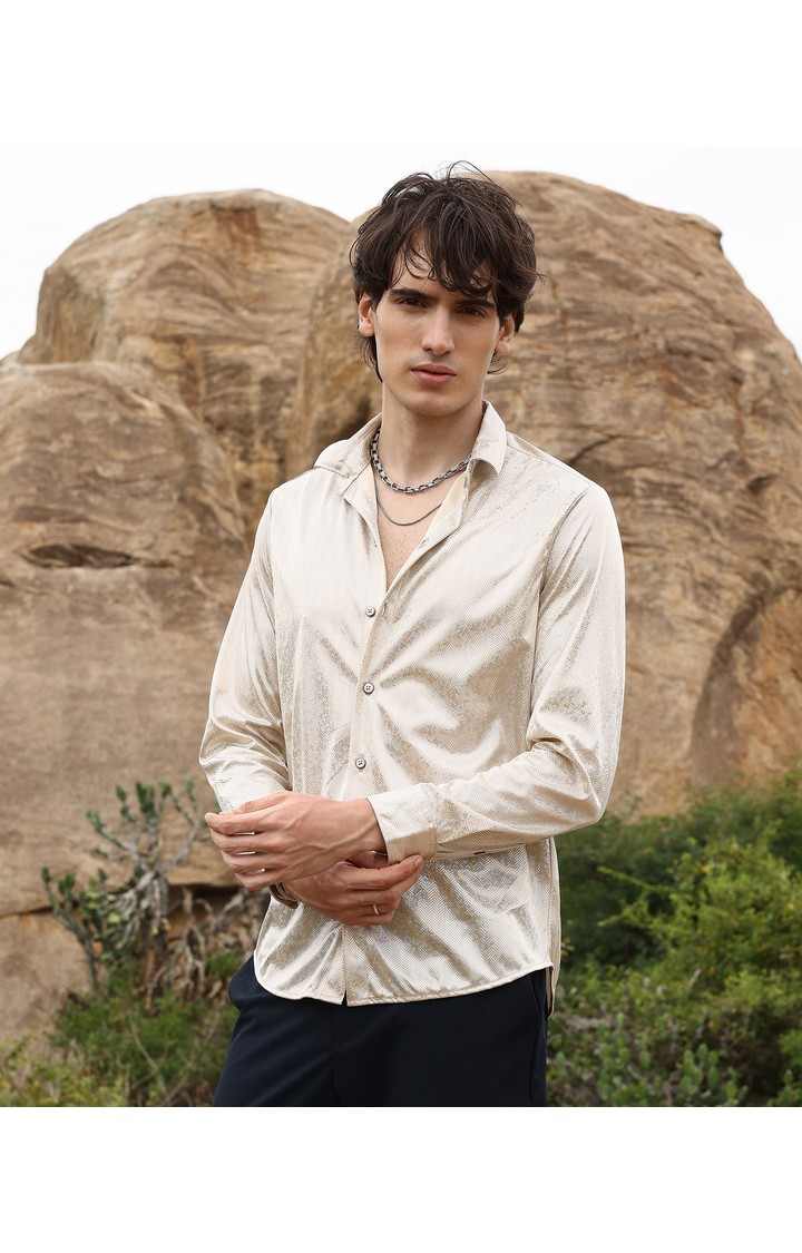 Men's Beige Printed Casual Shirts