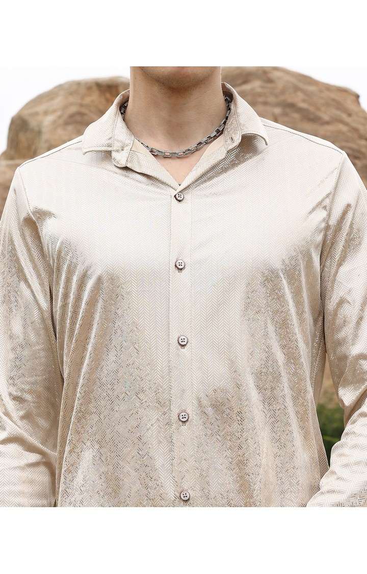 Men's Beige Printed Casual Shirts