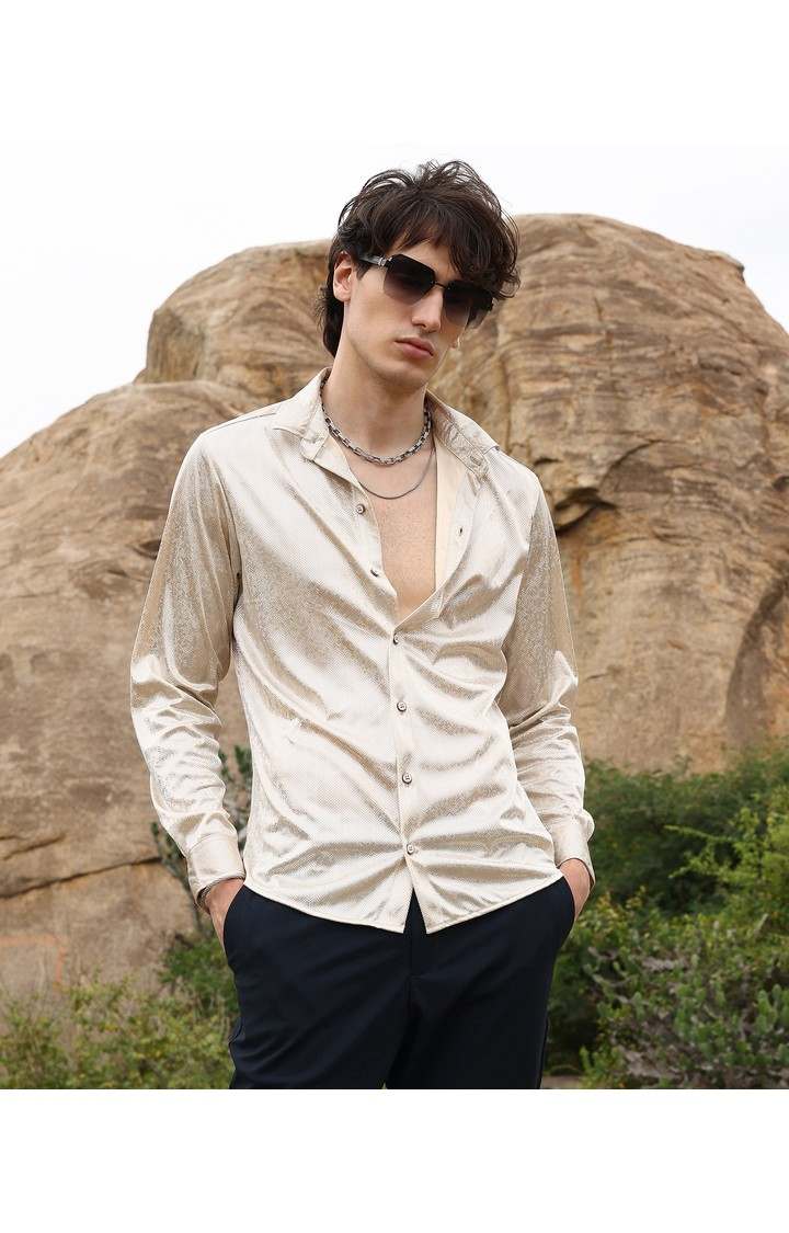 Men's Beige Printed Casual Shirts