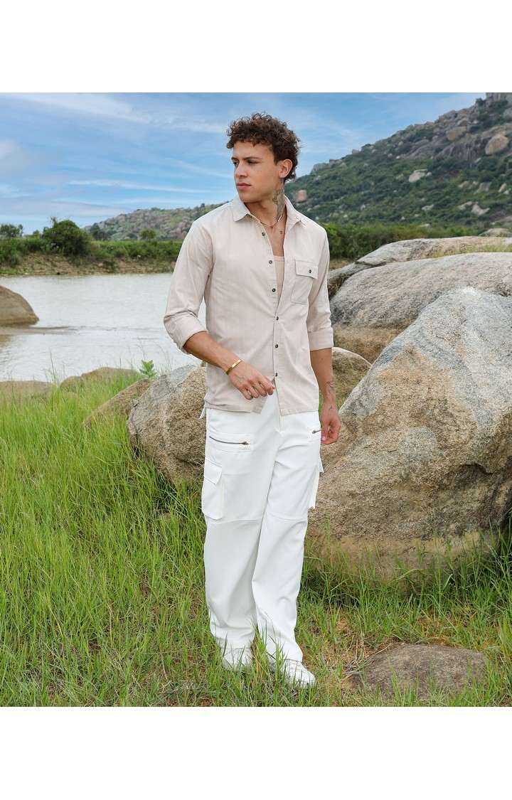 Men's Brown Solid Casual Shirts