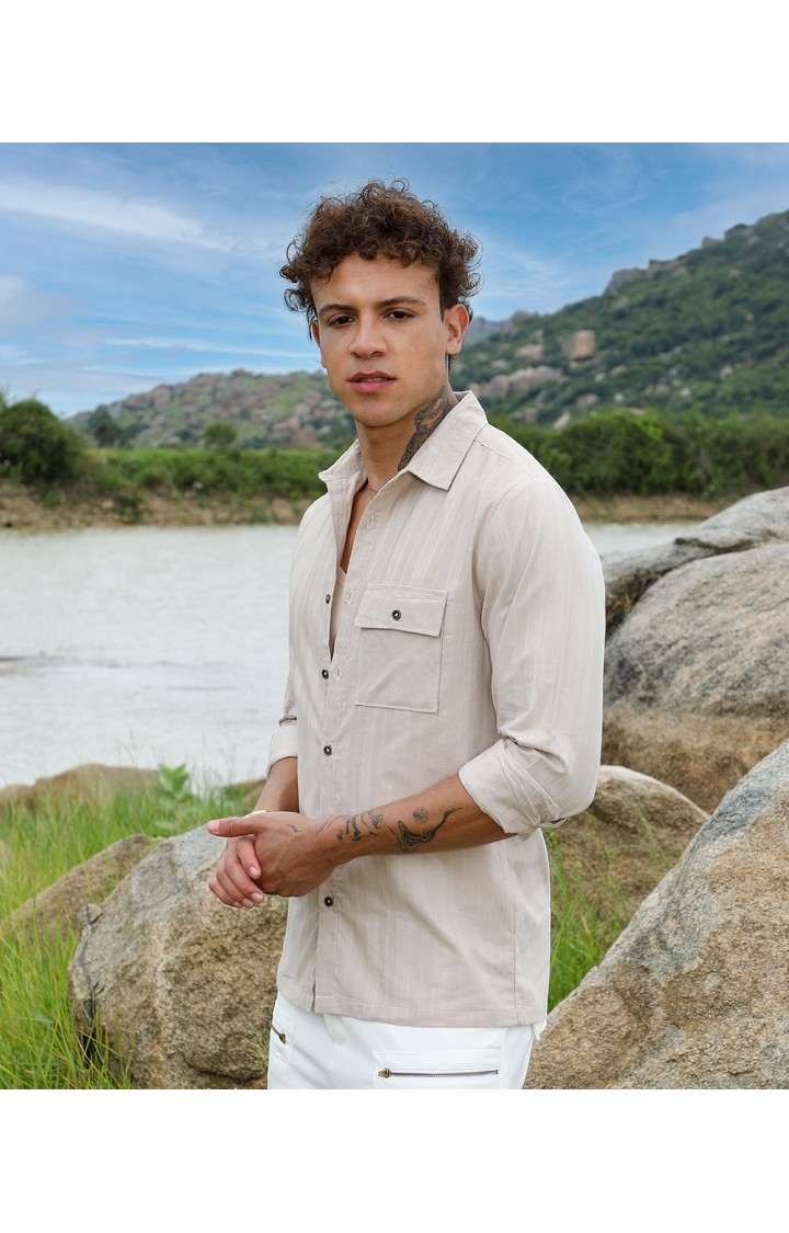 Men's Brown Solid Casual Shirts