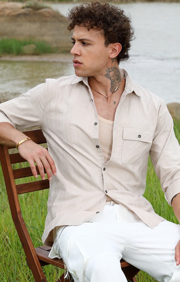 Men's Brown Solid Casual Shirts
