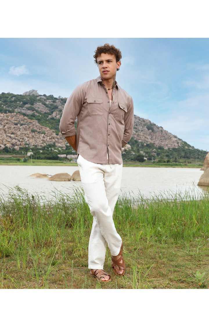 Men's Brown Solid Casual Shirts