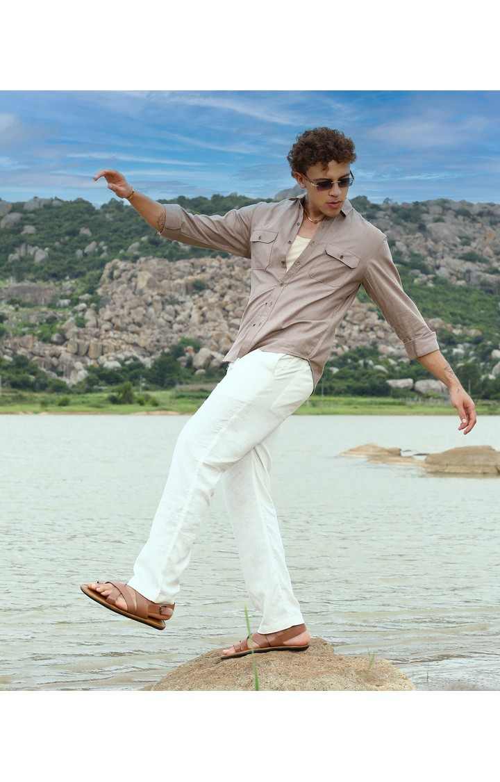 Men's Brown Solid Casual Shirts