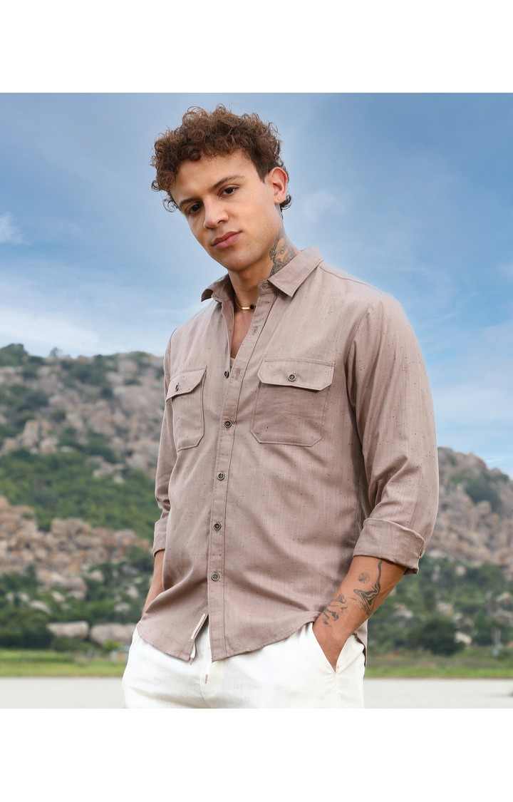 Men's Brown Solid Casual Shirts
