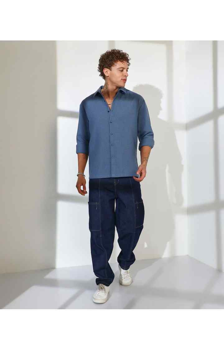 Men's Blue Solid Casual Shirts