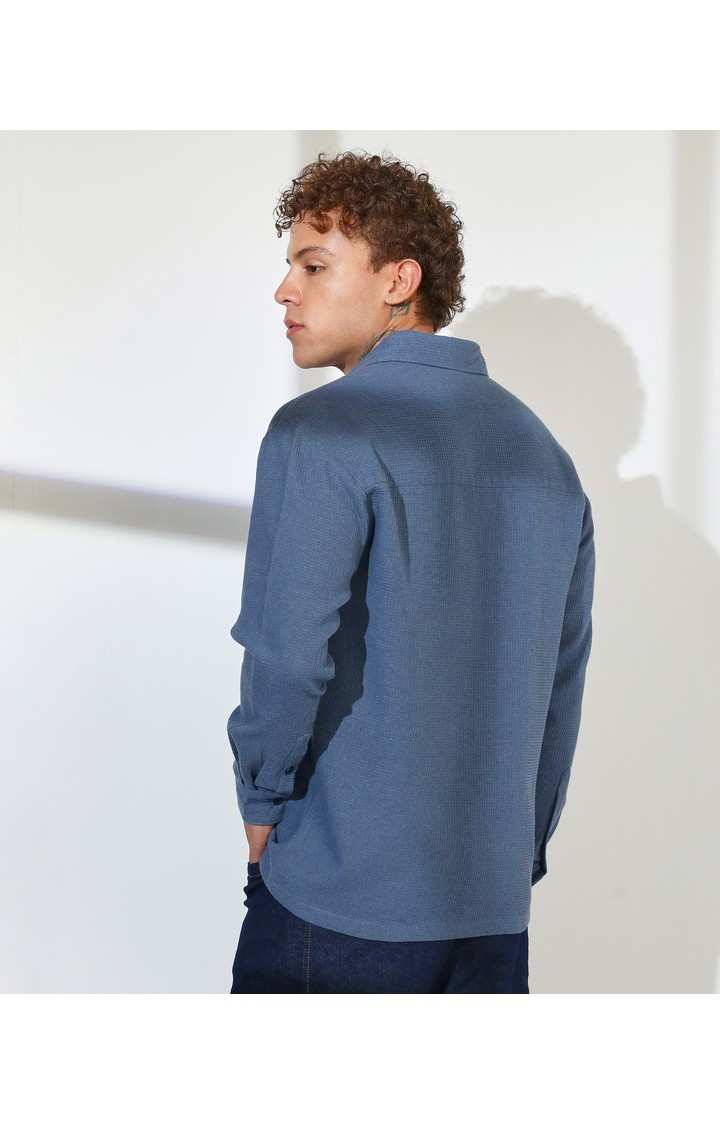 Men's Blue Solid Casual Shirts