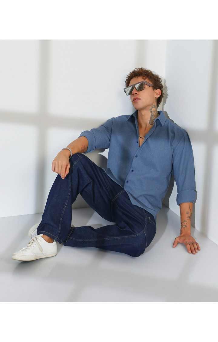 Men's Blue Solid Casual Shirts