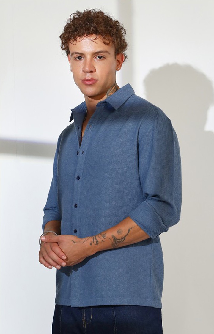 Men's Blue Solid Casual Shirts