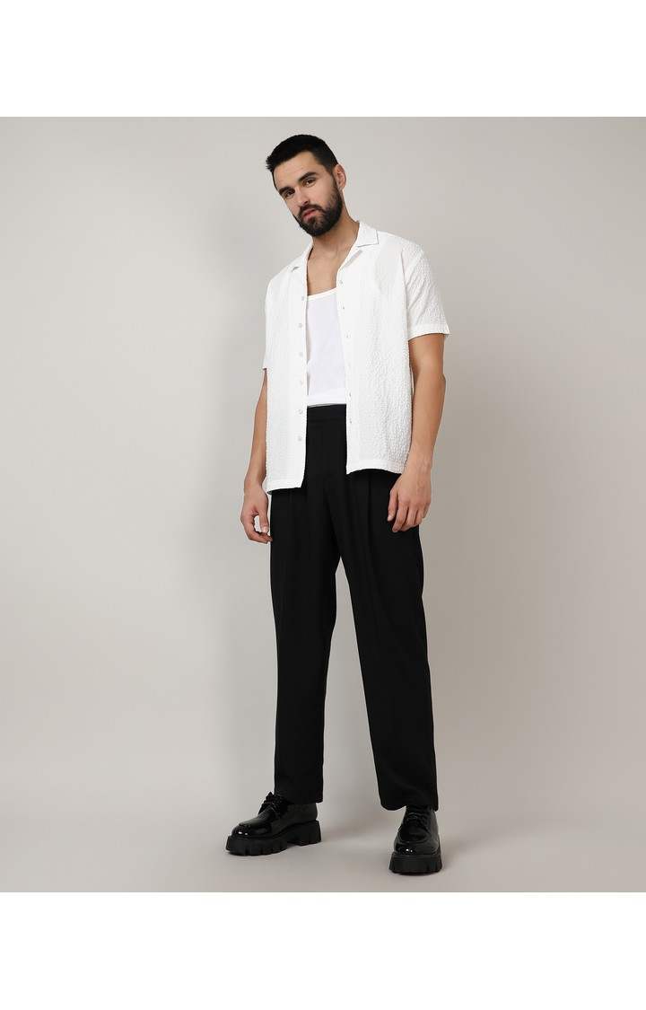 Men's Onyx Black Solid Polyester Trousers