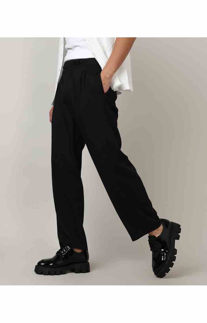 Men's Onyx Black Solid Polyester Trousers