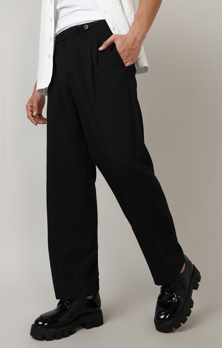 Men's Onyx Black Solid Polyester Trousers
