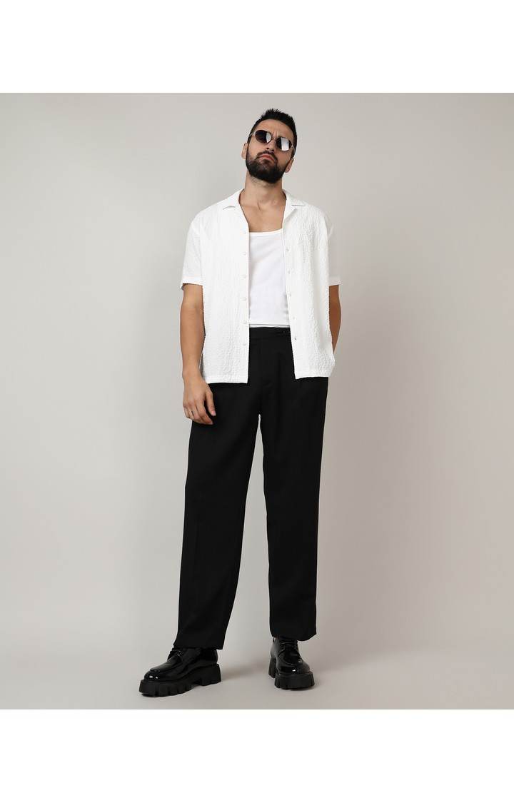 Men's Onyx Black Solid Polyester Trousers
