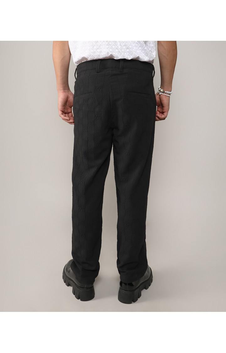 Men's Midnight Black Solid Polyester Trousers