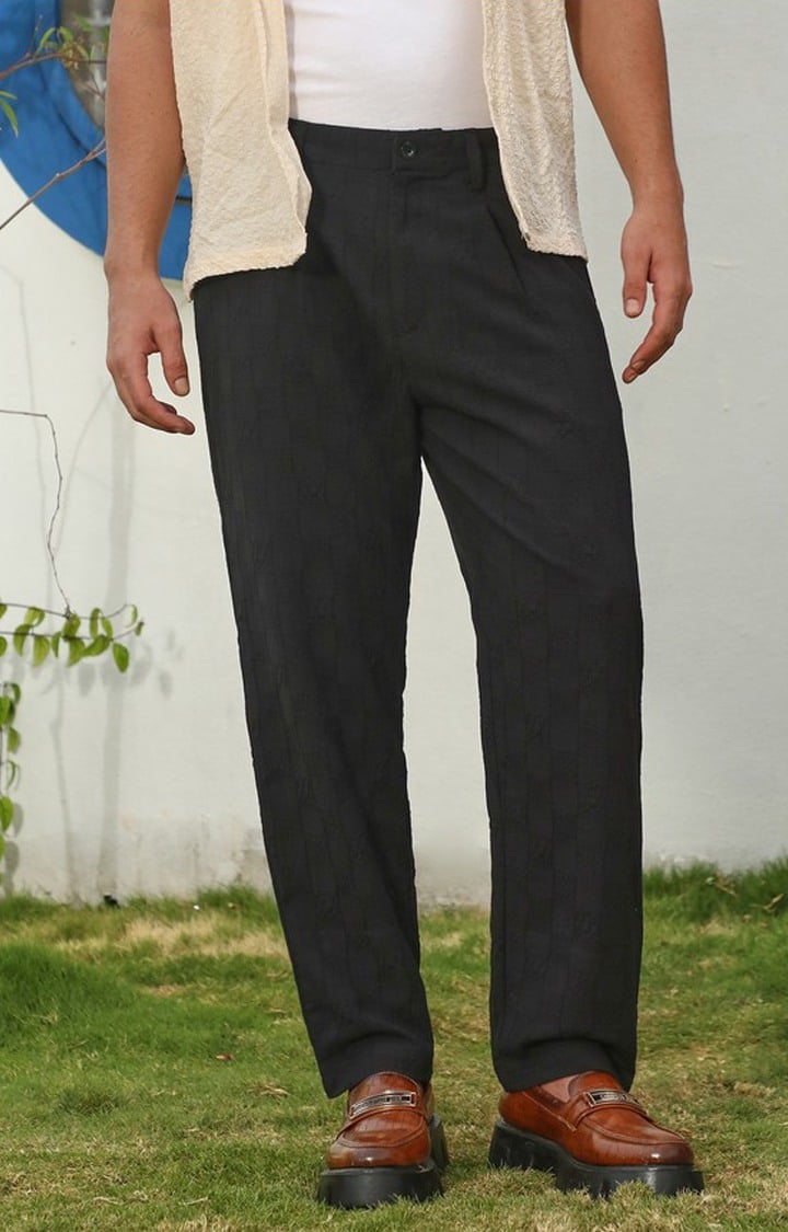 Men's Midnight Black Solid Polyester Trousers