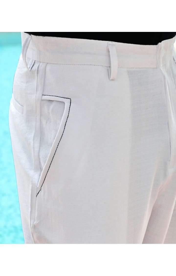 Men's Daisy White Solid Polyester Trousers