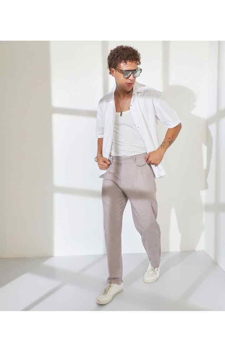 Men's Cloud Grey Solid Polyester Trousers