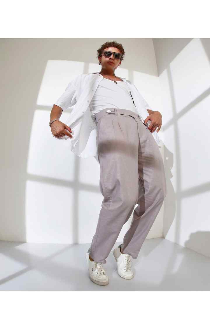 Men's Cloud Grey Solid Polyester Trousers