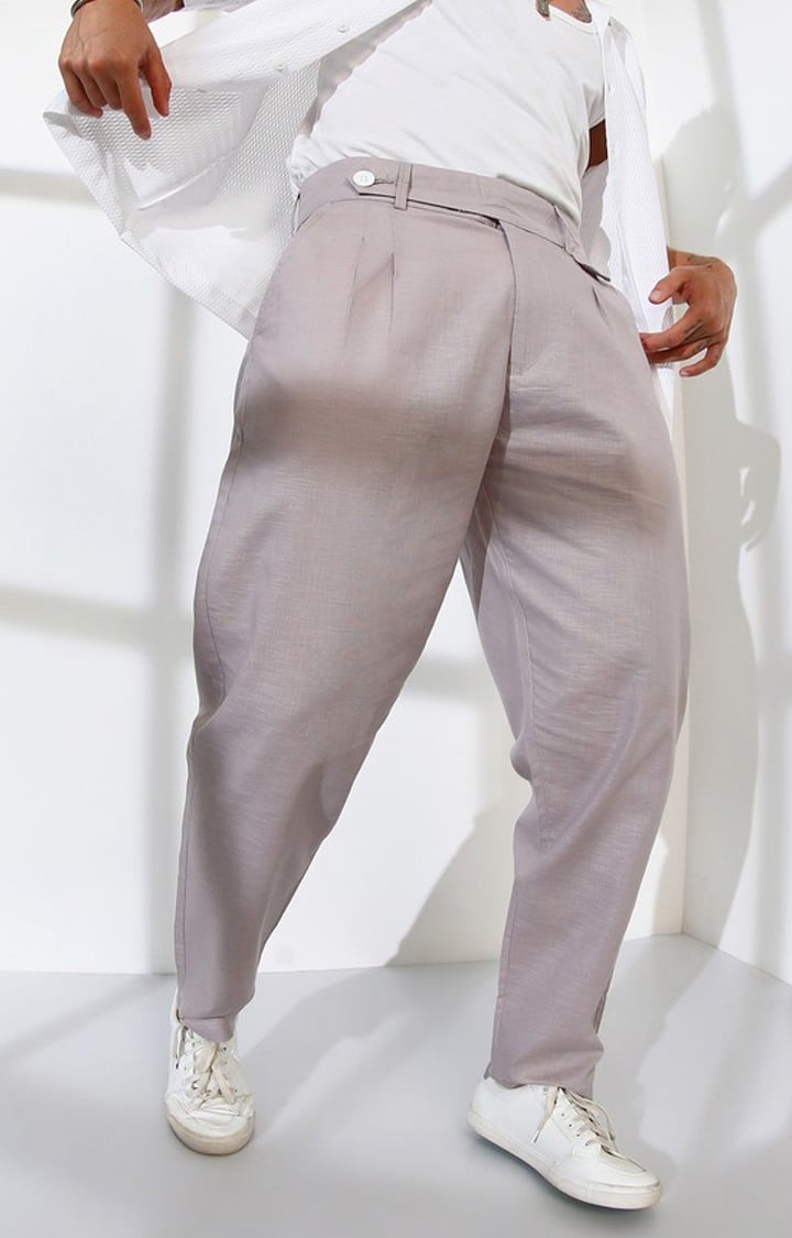 Men's Cloud Grey Solid Polyester Trousers