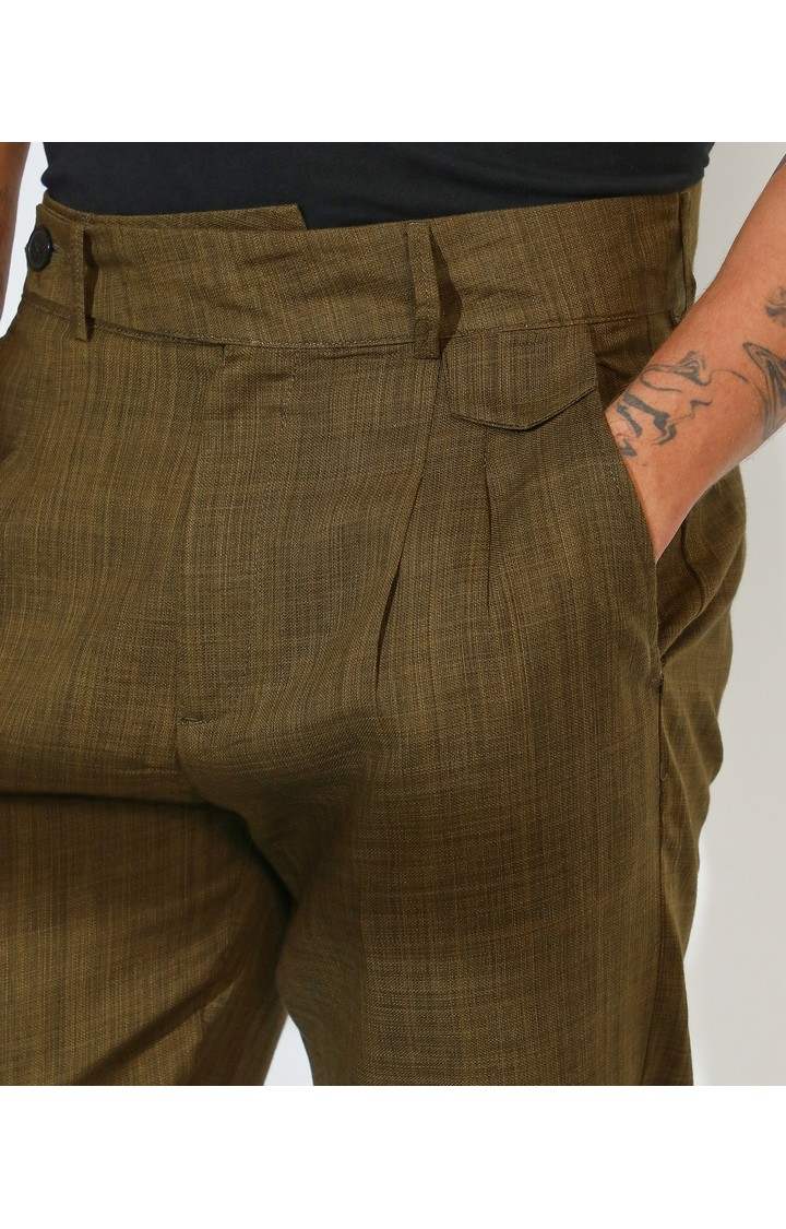Men's Moss Green Solid Polyester Trousers