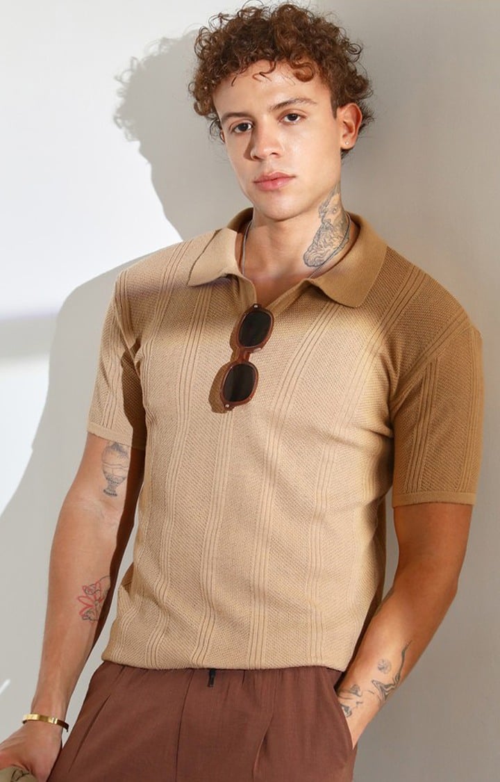 Men's Beige Solid T-Shirts