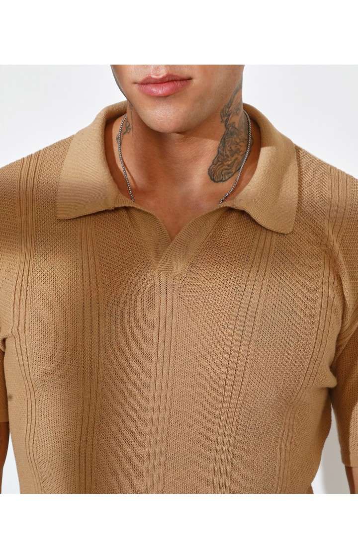 Men's Beige Solid T-Shirts