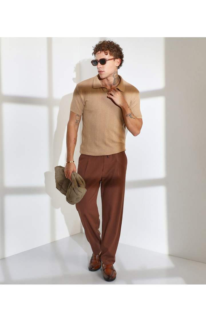 Men's Beige Solid T-Shirts