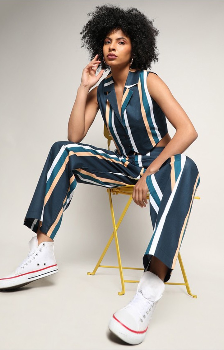 Women's Blue Striped Co-ords