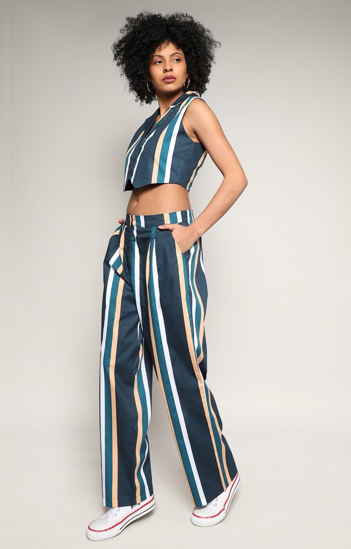 Women's Blue Striped Co-ords