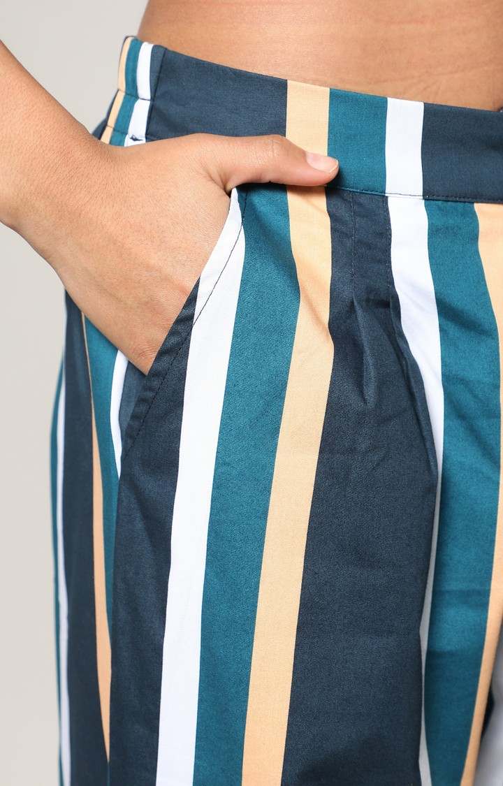 Women's Blue Striped Co-ords