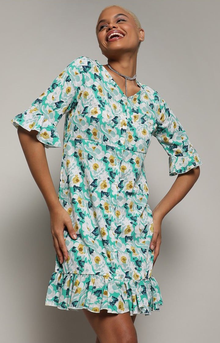 Women's Blue Printed Dresses