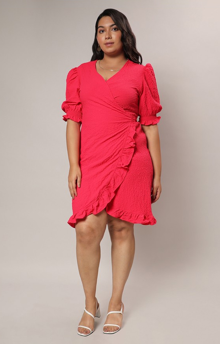 Women's Scarlet Red Wrap Knee Dress