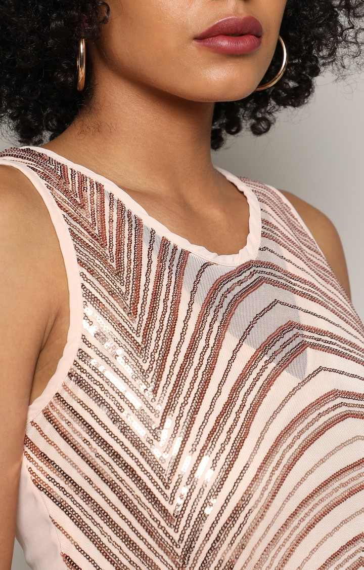 Women's Beige Embellished A-line Dress