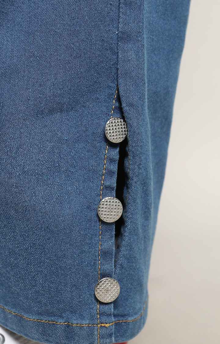 Women's Blue Solid Denim Wide Leg Jeans