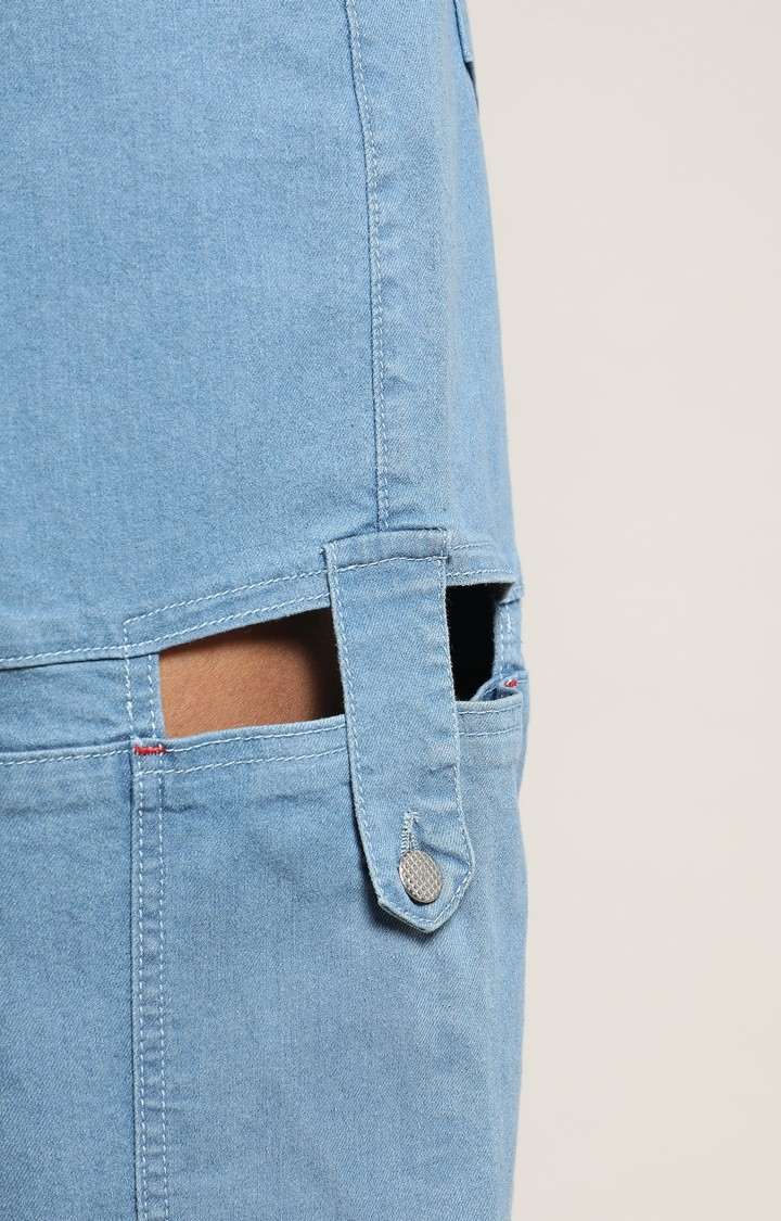 Women's Light Blue Solid Denim Wide Leg Jeans