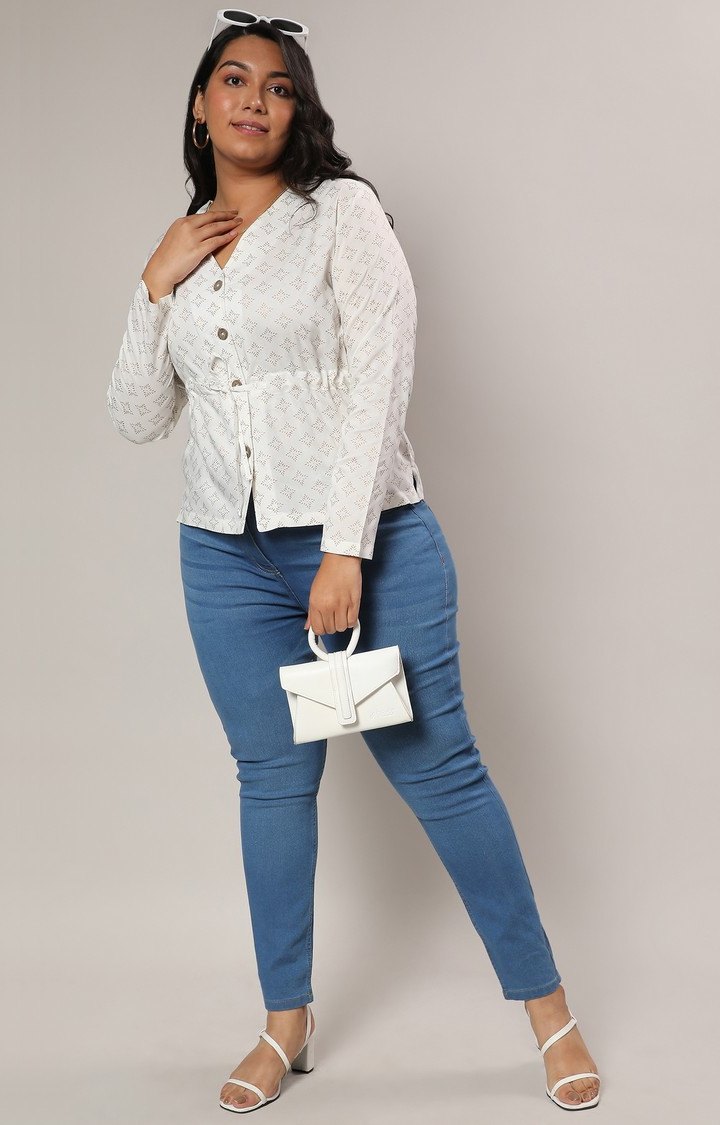 Women's White Printed Tops