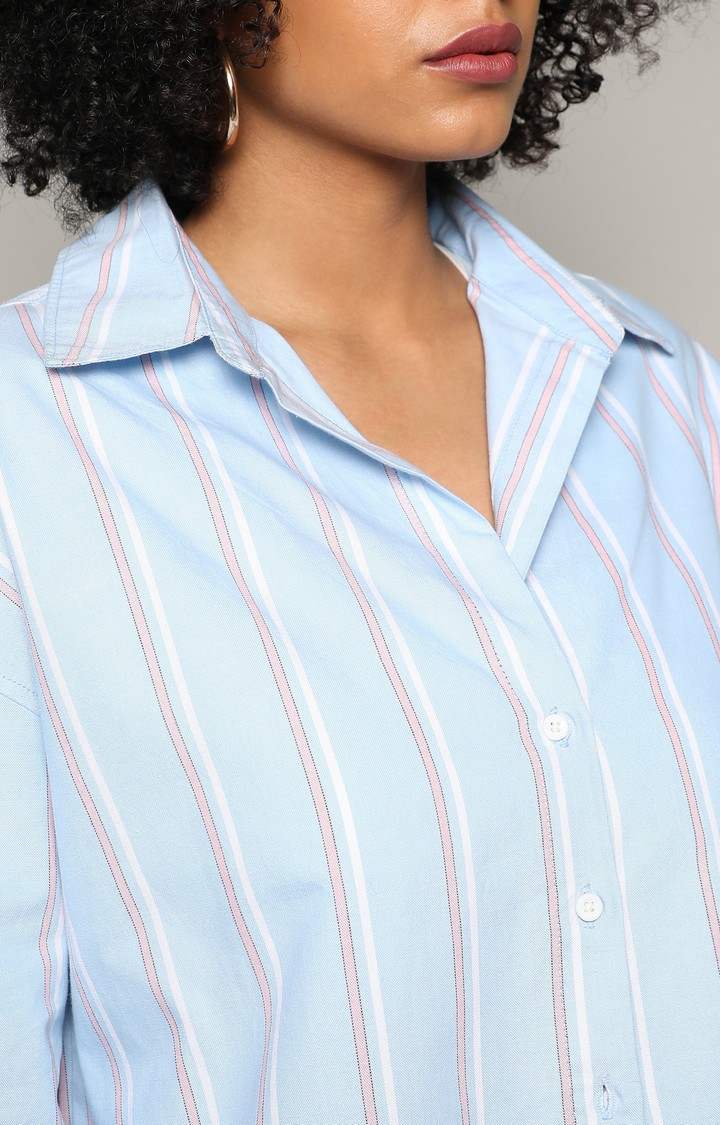 Women's Blue Striped Casual Shirts