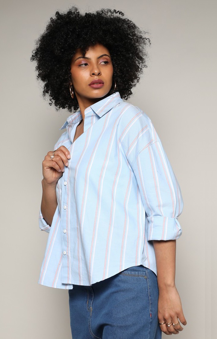 Women's Blue Striped Casual Shirts