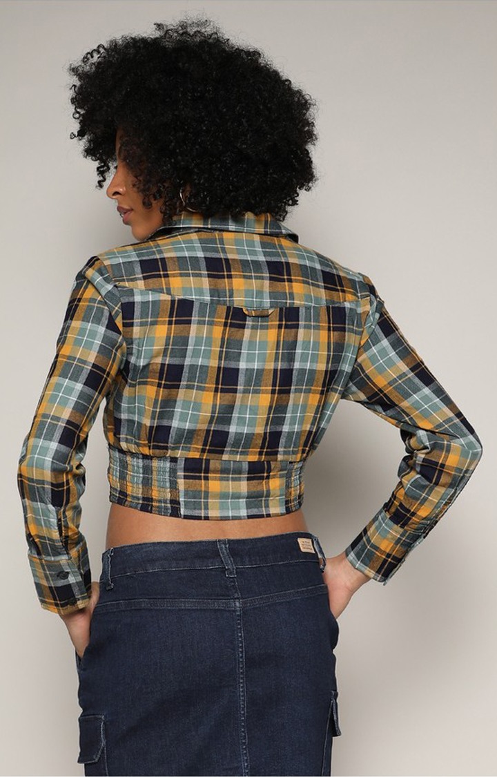 Women's Multicolour Checked Crop Shirt