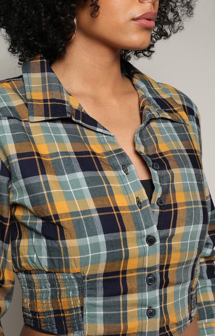 Women's Multicolour Checked Crop Shirt