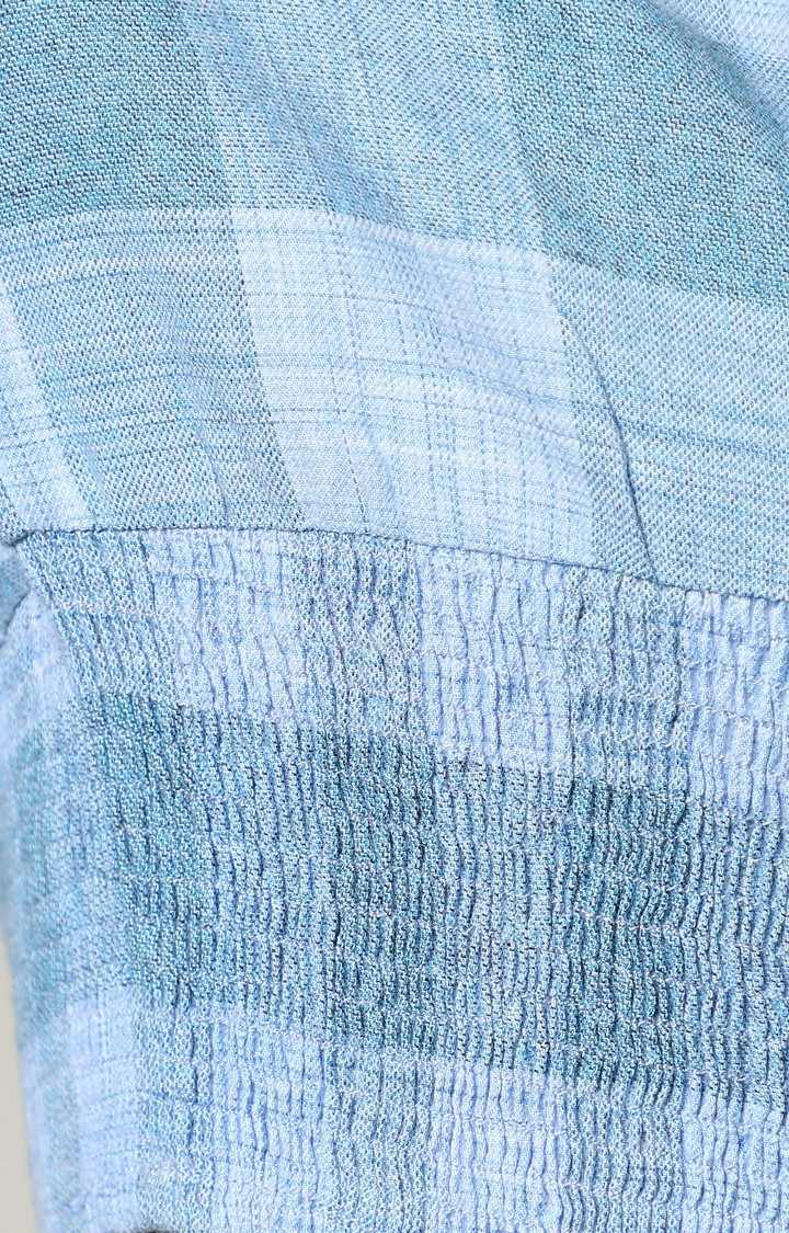 Women's Blue Checked Crop Shirts
