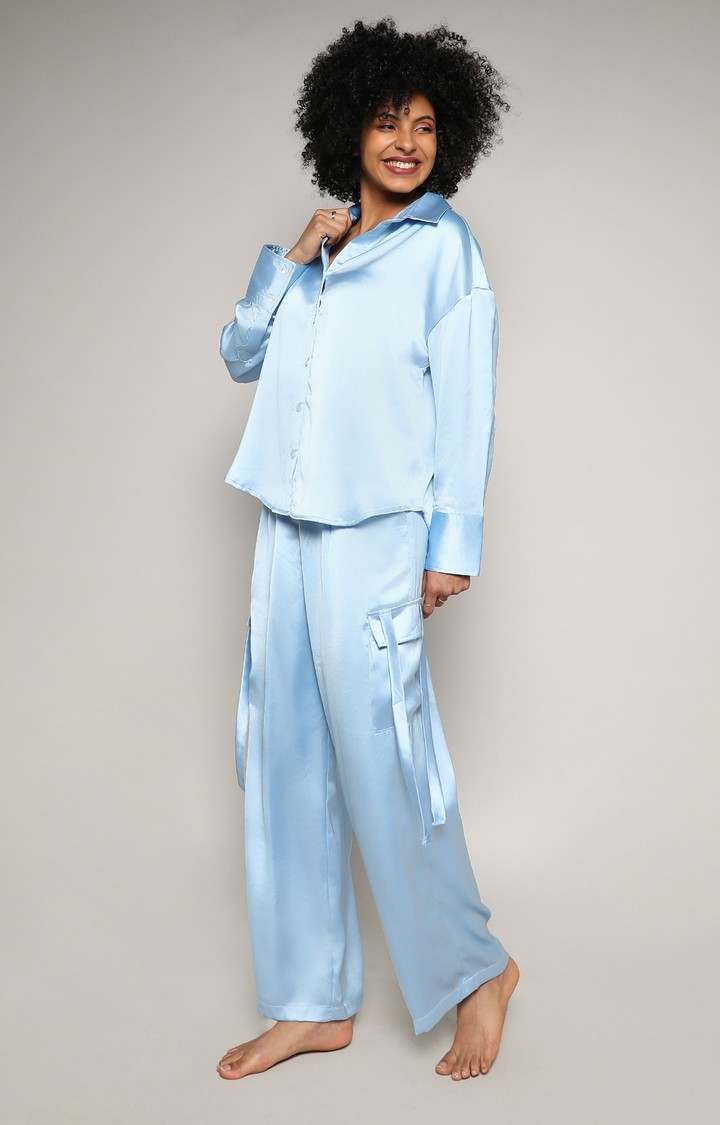 Women's Blue Solid Casual Shirts
