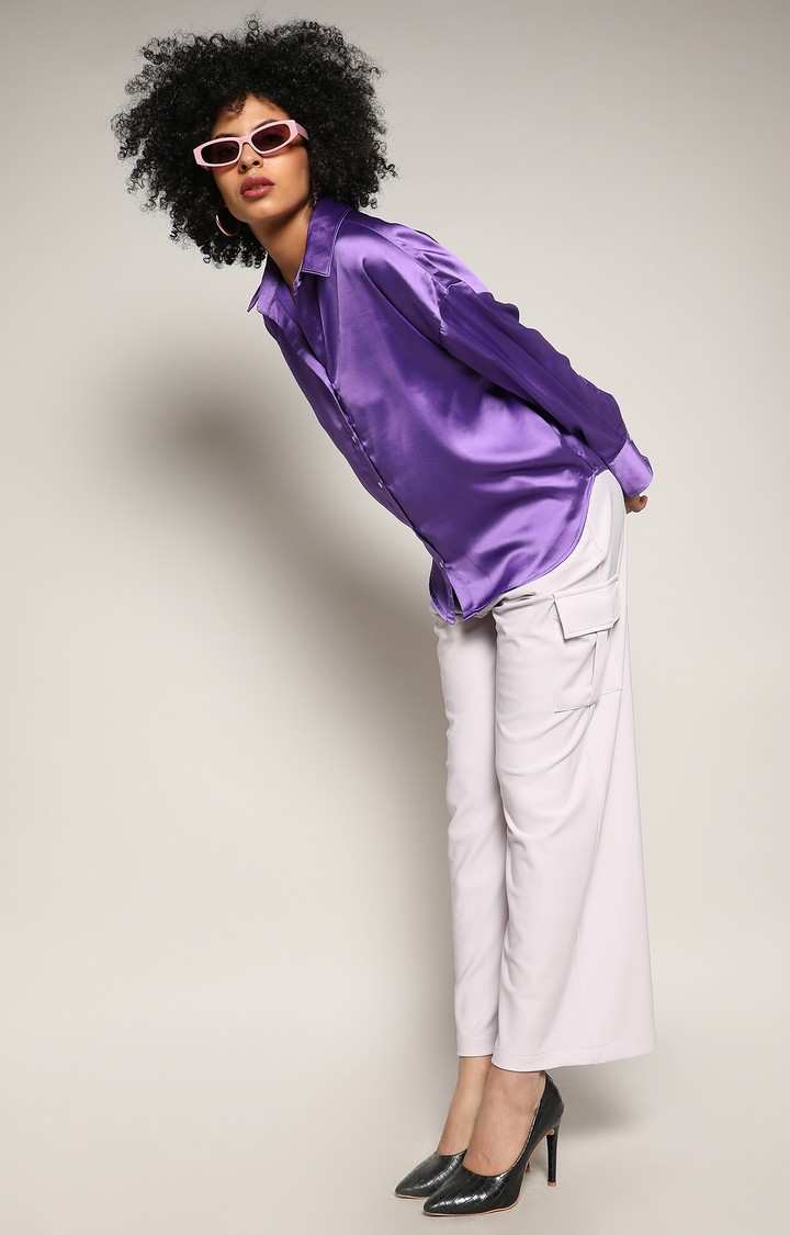 Women's Purple Solid Casual Shirts