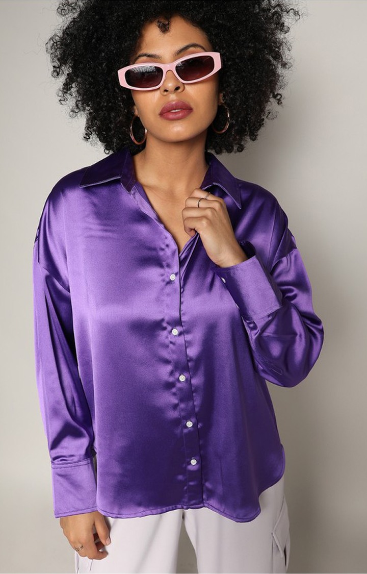 Women's Purple Solid Casual Shirts