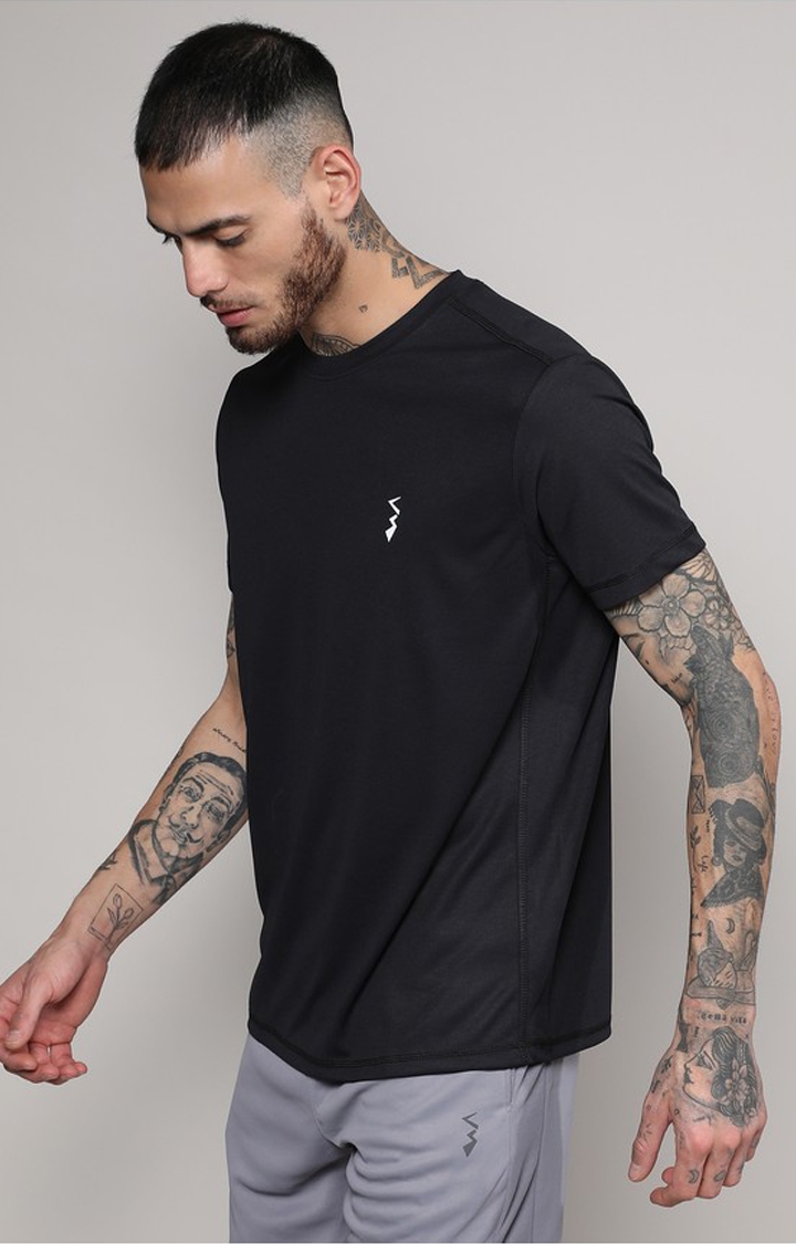 CAMPUS SUTRA | Men's Onyx Black Solid Activewear T-Shirt