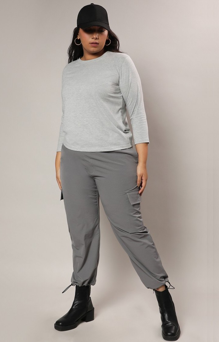 Women's Grey Melange Regular T-Shirts