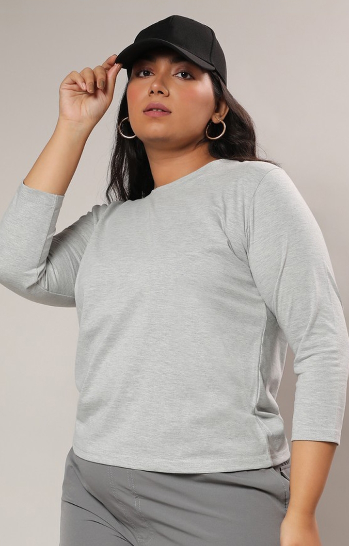 Instafab Plus | Women's Light Grey Basic Solid Top