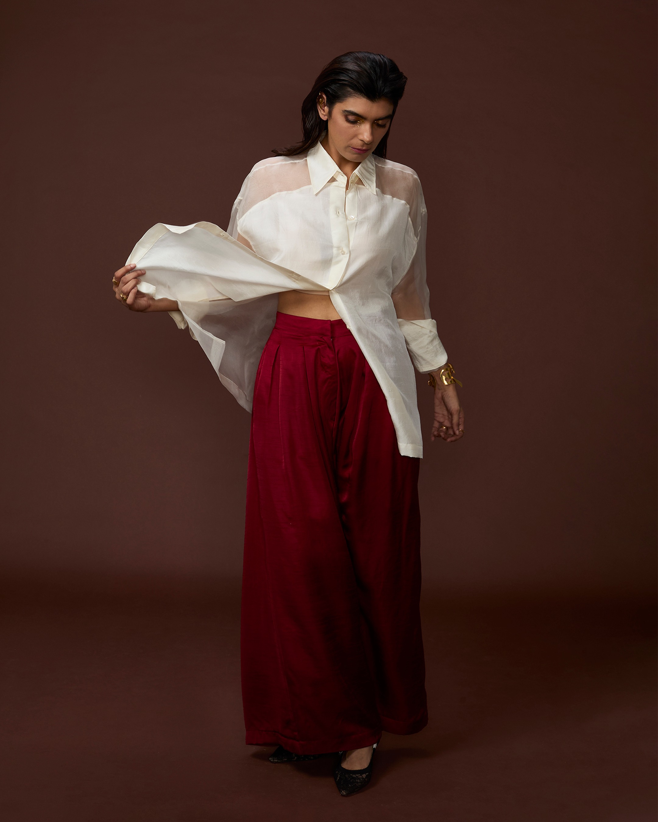 Maroon Luxe Flow Trousers