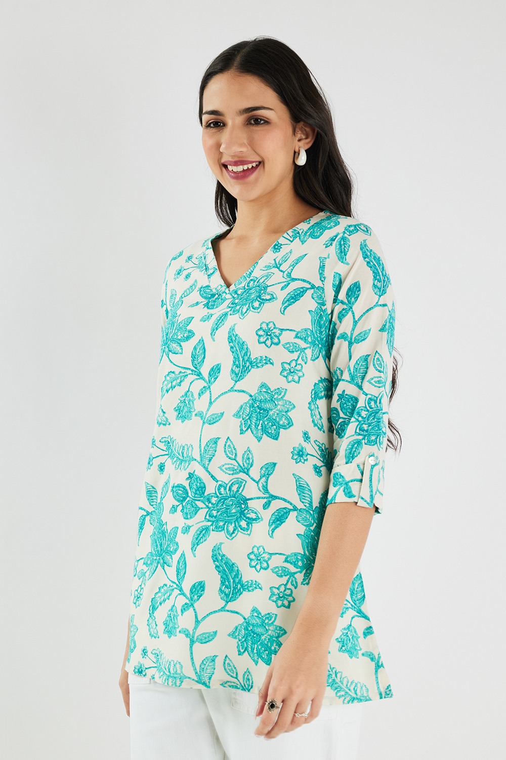 Printed Rayon V-Neck Women's Tunic