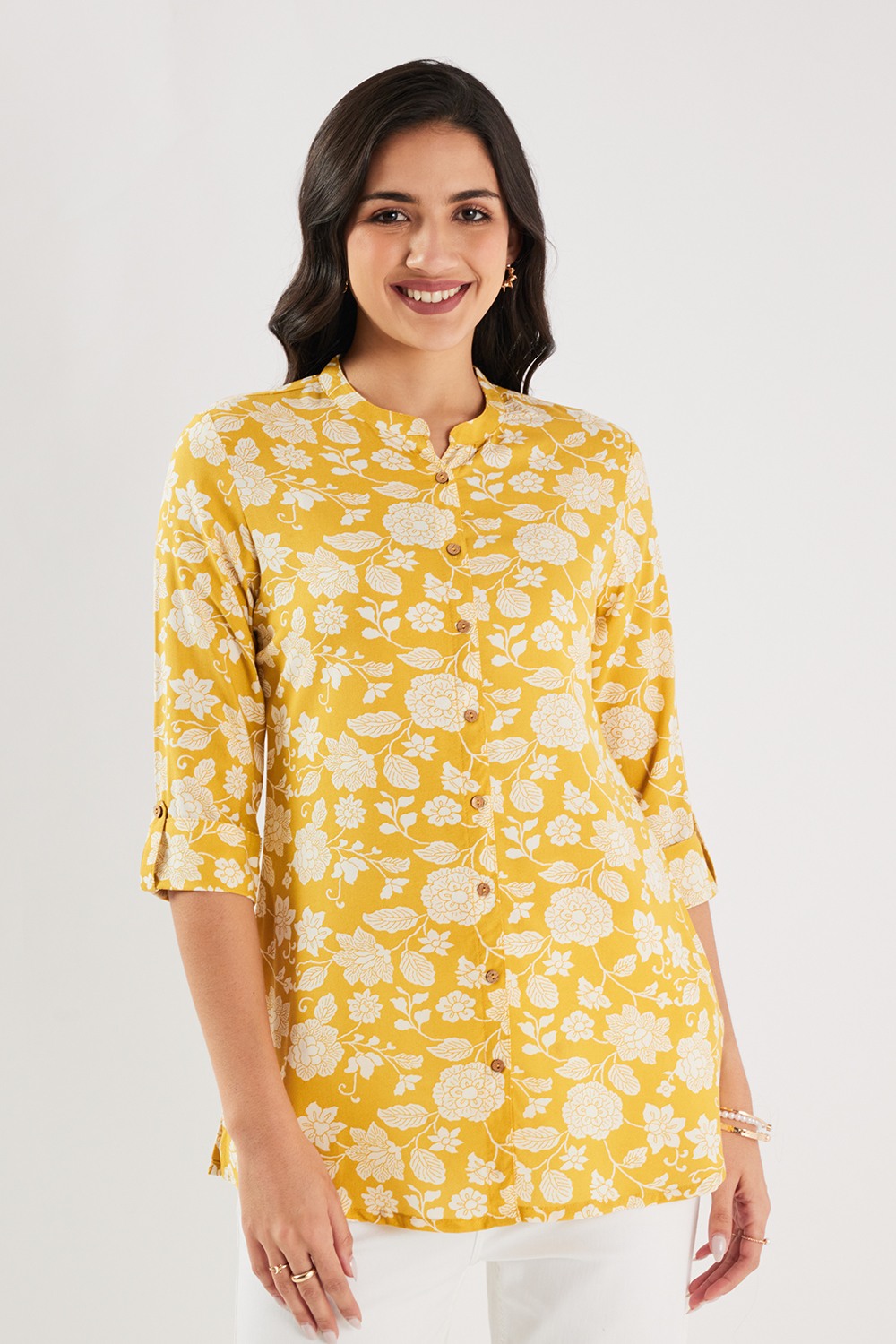 Printed Rayon Collared Women's Tunic